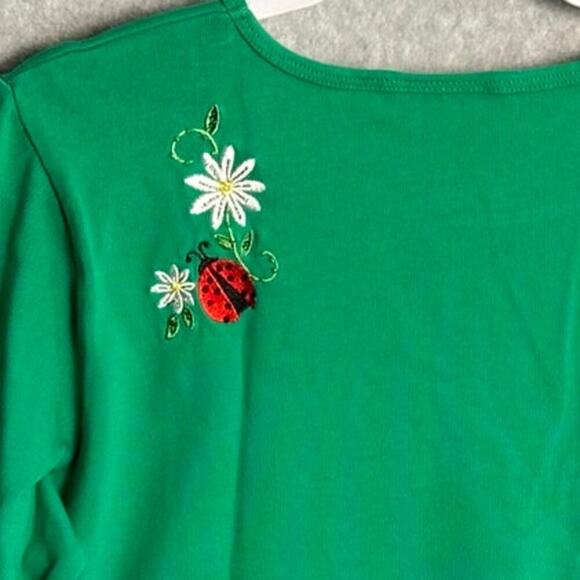 Quacker Factory Sz L Embroidered Beaded Ladybug Pullover Top mature grandmacore - Picture 9 of 9